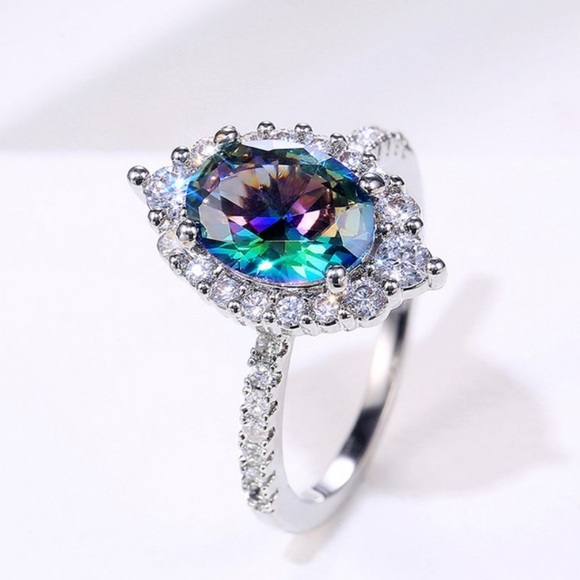 💍NEW 925 STERLING SILVER MYSTIC TOPAZ HALO RING💍 - Picture 4 of 9